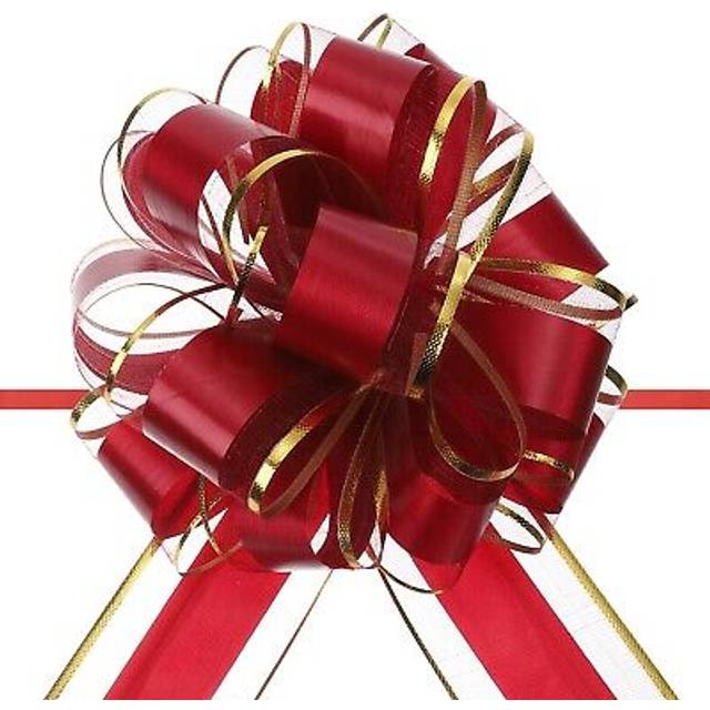 10pcs 6 Large Pull Bow Organza Gift Wrapping Bows Ribbon, Burgundy Red