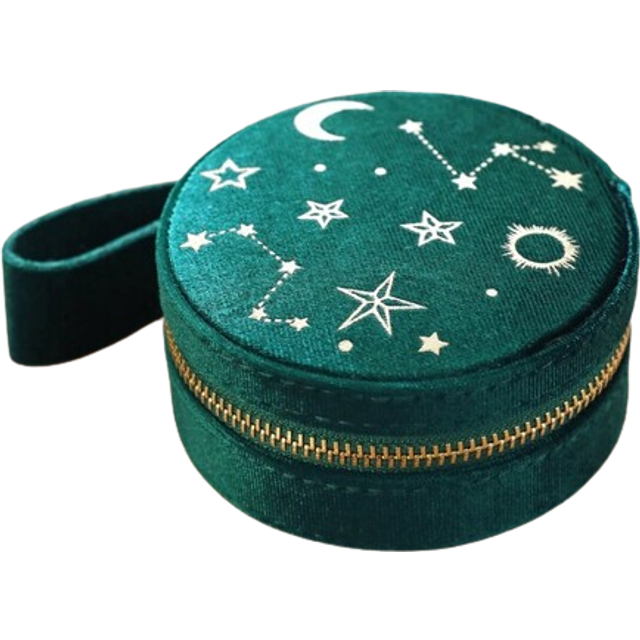 Starry Night Velvet Mini Round Jewellery Case in Teal - green/gold - one size