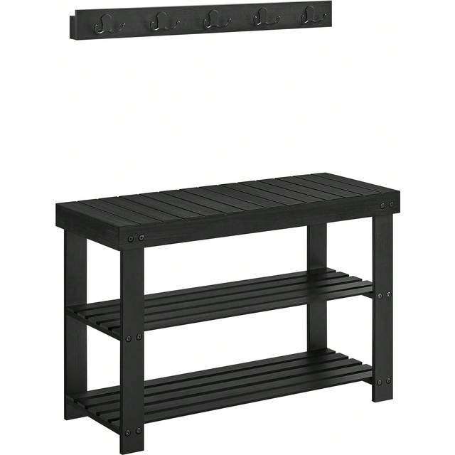 SONGMICS Coat Rack Shoe Bench Set, Hall Tree With Bench, Multifunctional, 5 Double Metal Hooks, 3-Tier Bamboo Shoe Rack, For Hallway, Bedroom, Living Room