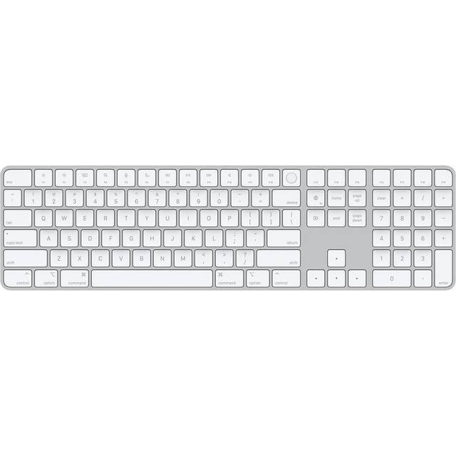 Apple Magic Keyboard med Touch ID och numerisk del: Bluetooth, uppladdningsbart. Fungerar med Mac-datorer med Apple-chip; portugisiskt, Vita tangenter