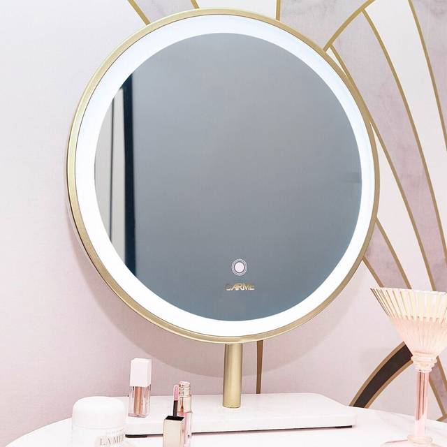 Gia Small Gold Marble Touch Sensor led Makeup Mirror with Lights - Gold