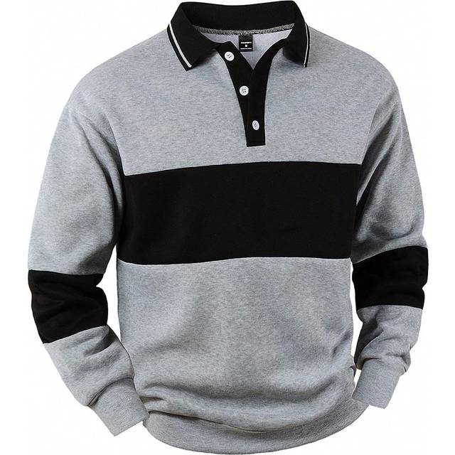 SHEIN Men&#39;s Button-Up Long Sleeve Striped Pullover Sweatshirt Quarter Zip Going Out Casual Color Block Sweatshirt, For Friends, Husband, Boyfriend Gifts