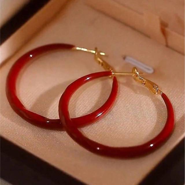SHEIN Luxury Vintage Red Enamel Splash Circle Earrings High-End Feel Exaggerated Large Ear Circle Autumn Winter Arrival