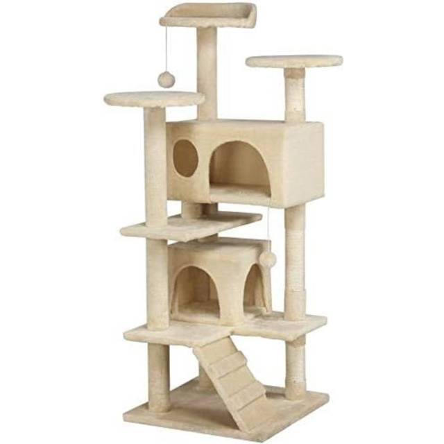 Cat Tree Tower Tall Scratching Post Activity Centre Play House Condo with Den Beige Large 120cm - One Size