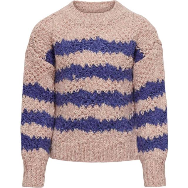 Only Kids Girls Stripe Textured Knitted Jumper - Silver Pink, Pink, Size Age: 9-10 Years - age: 9-10 YEARS