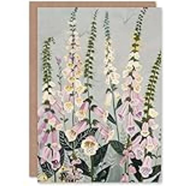 Greeting card pink foxglove flowers bloom artwork summer floral blank birthday