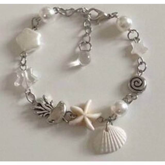 1 st Fashionabla handgjorda naturliga pärlor White Ocean Sjöstjärnor & Shell hänge armband för kvinnor dagliga strandkläder - Genomskinlig (En-Storlek)