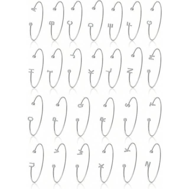SHEIN 1pc S925 Sterling Silver Cubic Zirconia 26 Letters Bracelet, Fashionable & Simple, Suitable For Daily Wear, Birthday, Party Jewelry Gift