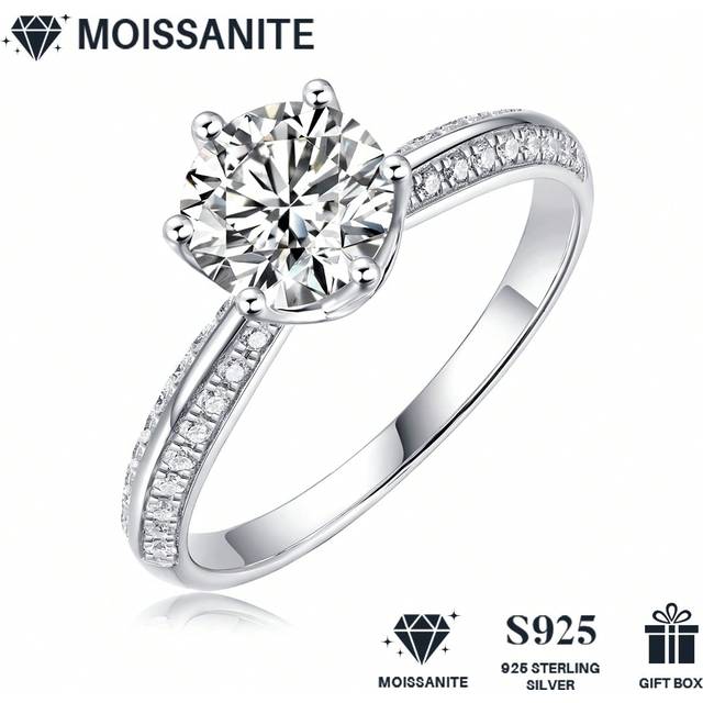 SHEIN Moissanite Ring, 925 Sterling Silver & 18k Gold Plated, For Women And Men, Wedding Ring, Perfect Unisex Gift For Everyday & Milestones