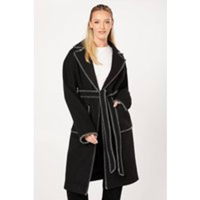 Dorothy perkins womens coat black wrap midi whipstitch detailing