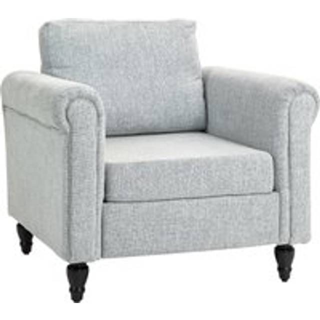 HOMCOM Vintage Accent Chair, Upholstered Occasional Chair with Back Pillow, Rolled Arms, Rubber Wood Legs, Light Grey Aosom UK
