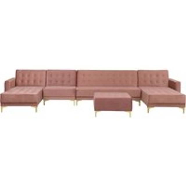 6 Seater U-Shaped Modular Velvet Sofa with Ottoman Pink ABERDEEN
