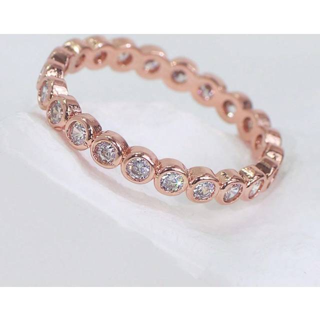 Charm-In Women&#39;s Minimalist Band Ring Brass With Rose Gold Plating Rings Cubic Zirconia Rings, Ideal Gift For Girlfriend, Mom, Wife - Hypoallergenic And Tarnis