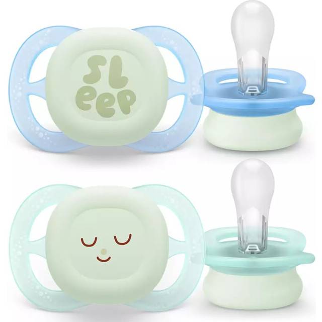 Philips Avent Ultra Start Nighttime-nappar, ortodontiska nappar för nyfödda 0–2 månader, lyser i mörkret, symmetrisk napp i silikon, BPA-fri, med sterilisator/nappfodral, 2-pack, SCF075/08