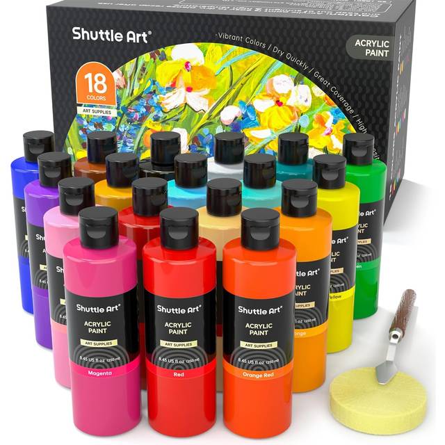 Acrylic Paint, Shuttle Art 18 Colours Acrylic Paint Bottle Set (240ml/8.12oz), Rich Pigmented Acrylic Paints, Bulk Painting Supplies for Artists,