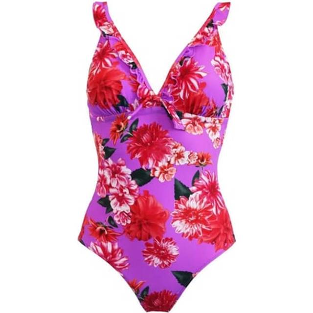 Pour Moi Getaway Frill Control Swimsuit - Ultraviolet Floral - XS - 8