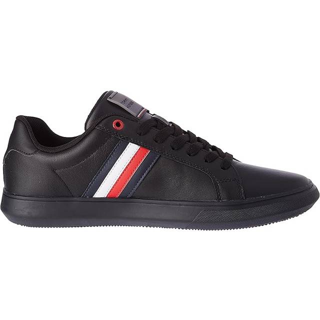 Tommy Hilfiger Herr Essential läder Cupsole sneakers, Triple Black, Large UK, Trippel svart