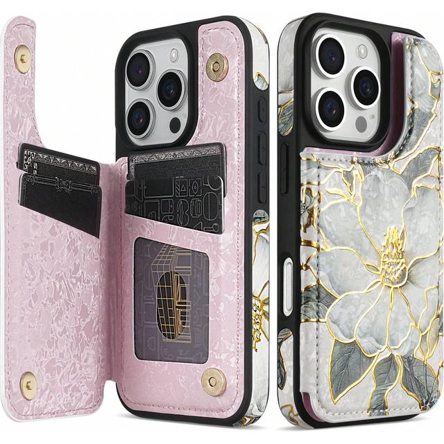 SHEIN Luxury Wallet Foil Printed Embossing Hot Stamped Floral Pattern Double Buckle RFID Blocking Anti Theft Brush With Card Slot Photo Frame Support Functi