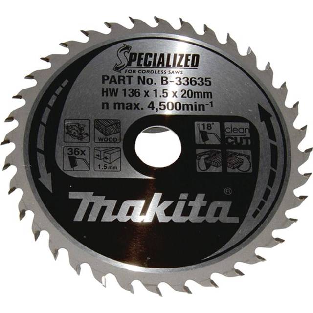 Makita SPECIALIZED Cordless Circular Saw Blade for Wood Cutting 136mm 36T 20mm