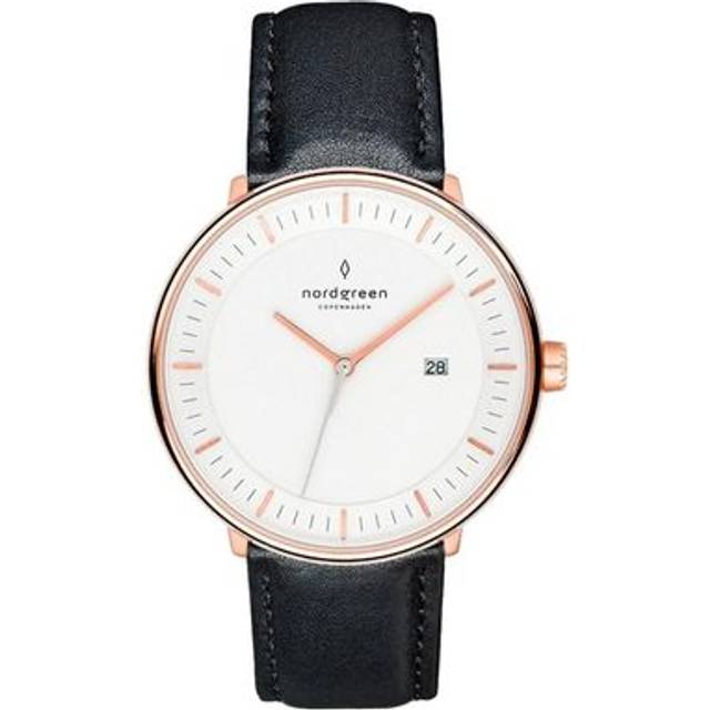 Nordgreen Scandinavian Men's Dress Watch - White Dial - Rose Gold Case - Black Vegan Leather Strap