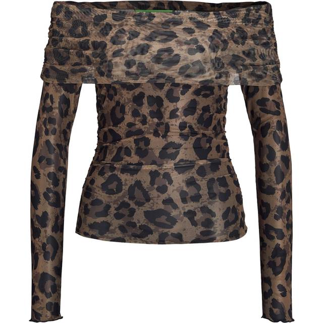 JJXX – Leopardmönstrad off shoulder-topp i mesh-Flera