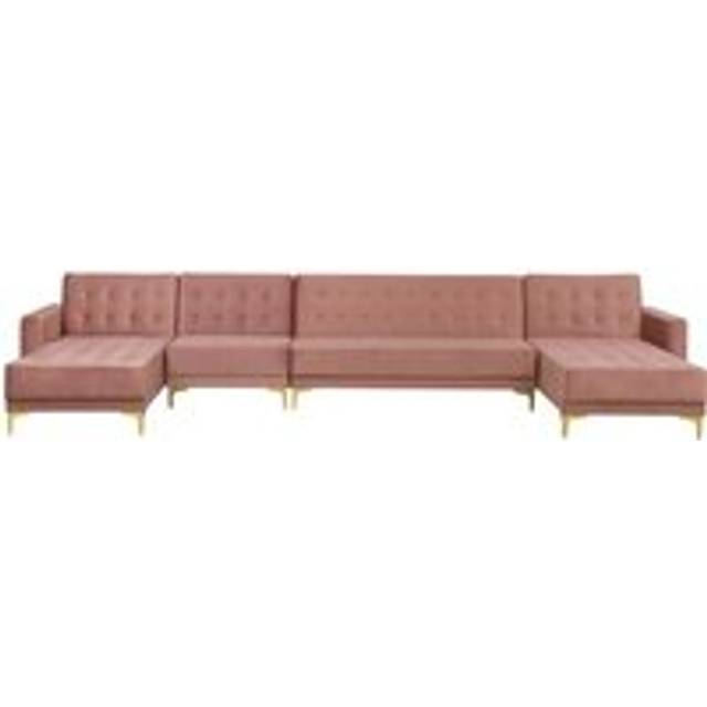 6 Seater U-Shaped Modular Velvet Sofa Pink ABERDEEN