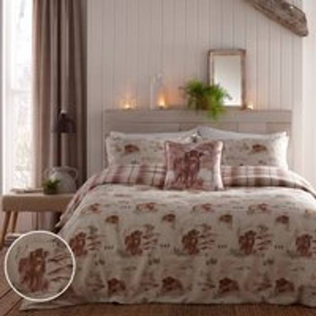Dreams & Drapes Hanson Highland Cow Duvet Cover Bedding Set Terracotta - Red