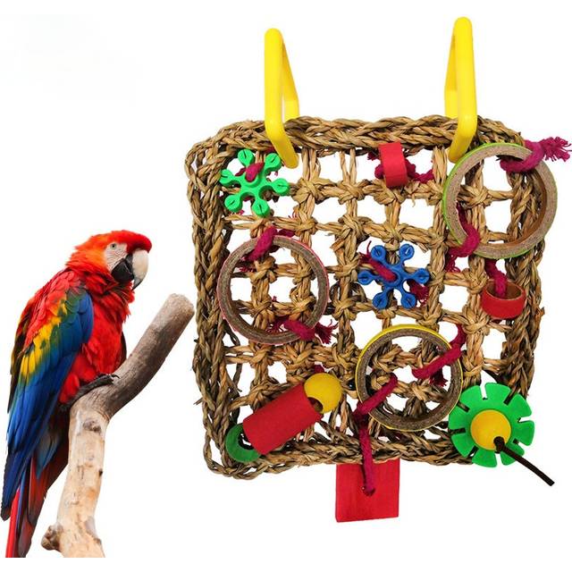 Bird Climbing Net Parrot Toys Woven Seagrass Biting Hanging Hemp Rope Swing Play Ladder Chew Foraging Colorful Funny Parrot Toys