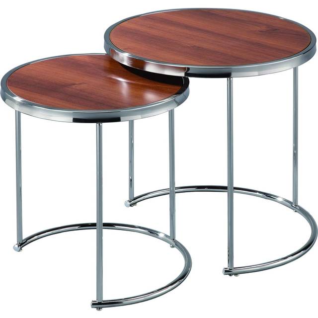 Visio Set of 2 Round Nesting Tables- Walnut Effect Top /Chrome Frame