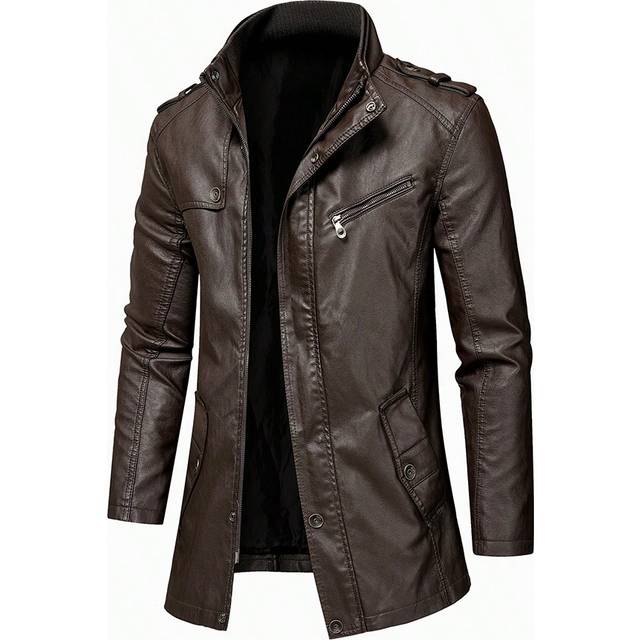 SHEIN 1pc Men&#39;s Outdoor Casual Mid-Length Stand Collar Pu Leather Jacket, Spring/Autumn Outerwear