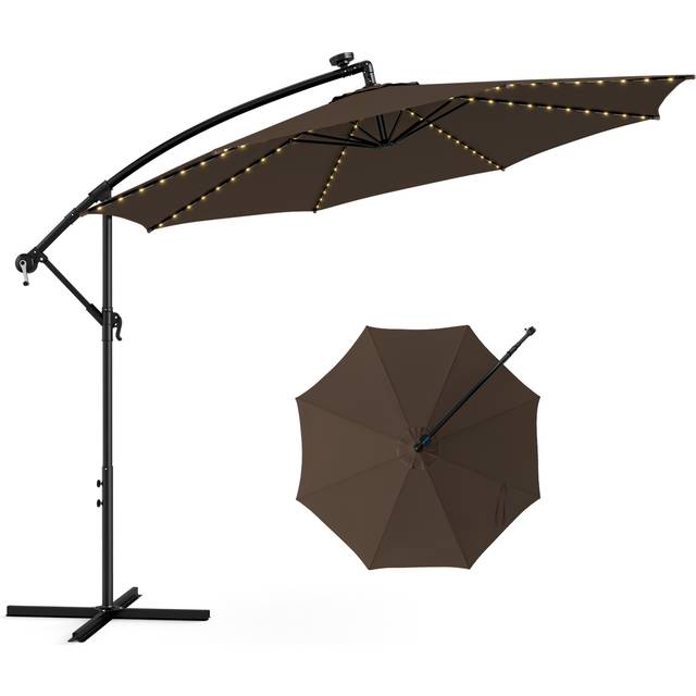 Costway Navy Solar Powered LED Patio Offset Umbrella 3.3m - Brown - 303 x 303 x 243.5cm
