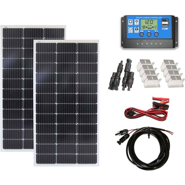200w Mono Solar Panel Battery Charging Kit Controller Cables & Mounting Brackets