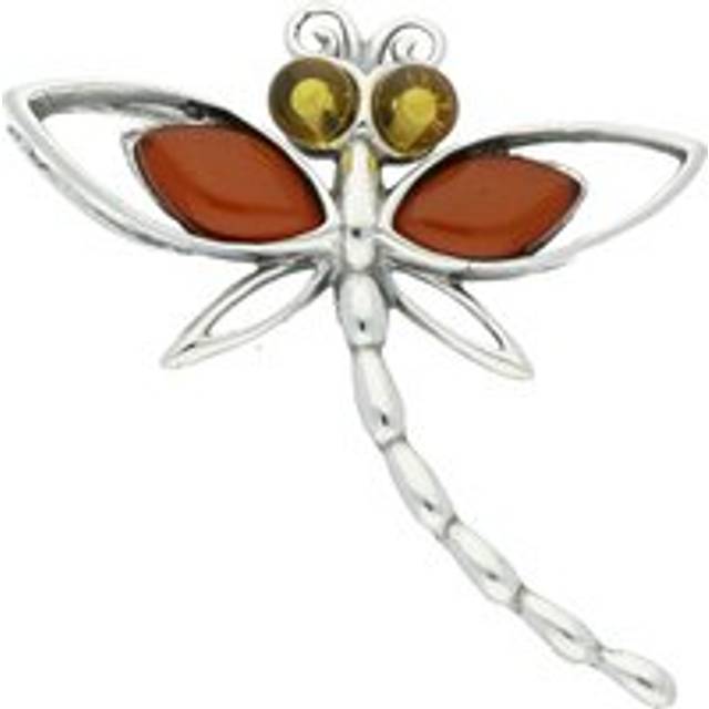 Sterling Silver Amber Dragonfly Small Necklace - Silver