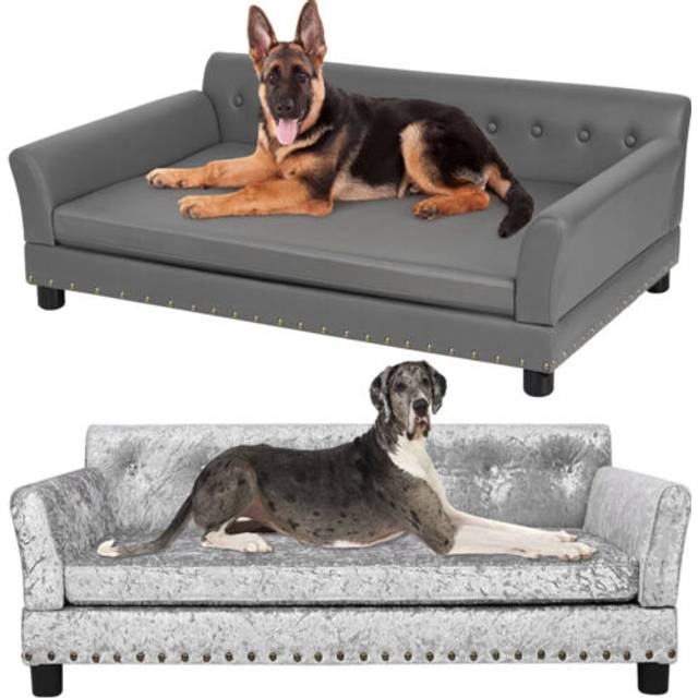 Extra large elevated dog sofa raised pet dog bed couch guardrail slope headrest