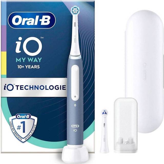 Oral-B iO My Way Elektrische Zahnbürste/Electric Toothbrush ab 10 Jahren, 4 Putzmodi für Zahnpflege, extra Aufsteckbürste für Zahnspange, 1 Reiseetui, Designed by Braun, ocean blue