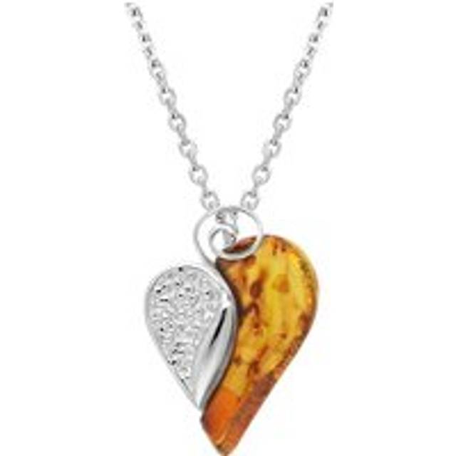 Sterling Silver Amber Large Swirl Heart Necklace - Silver