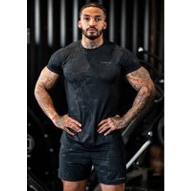 Gym King Debossed Camo SS Tee - Black S - black