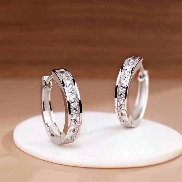 SHEIN 1pair Fashionable Cubic Zirconia Round Hoop Earrings
