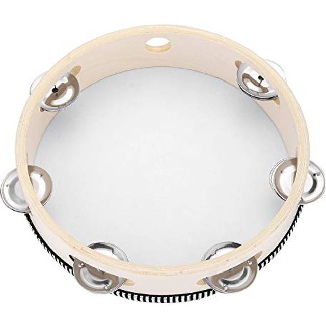 Tambourine for Church 8 inch Hand Held Drum Bell Birch Metal Jingles P