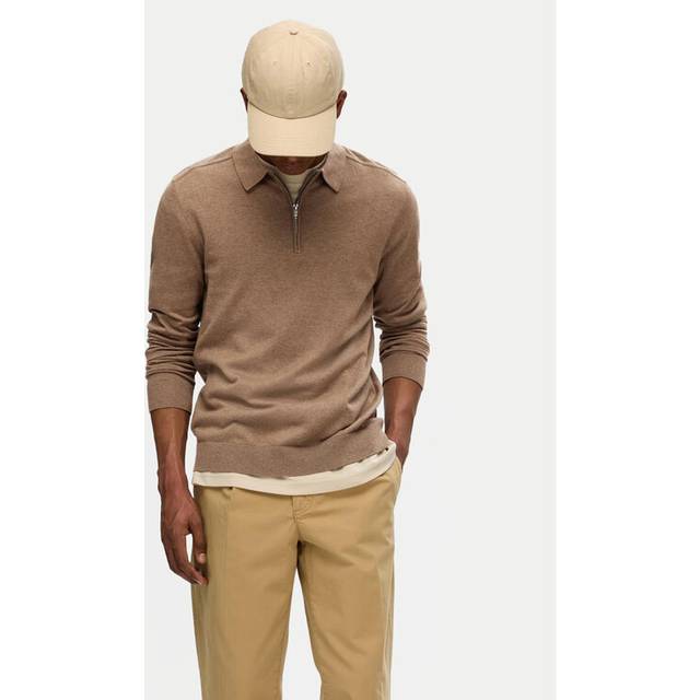 Selected Homme Strikket Langærmet Polo Brun