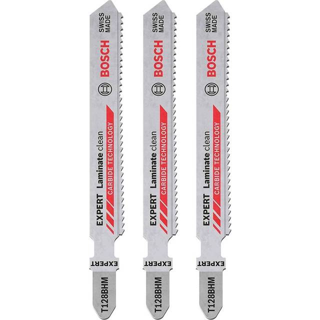 Bosch 3x Expert ‘Laminate Clean’ T 128 BHM Stichsägeblatt (für Kompaktlaminat-Vinyl, PVC, HPL, Länge 92 mm, Professional Zubehör Stichsäge)