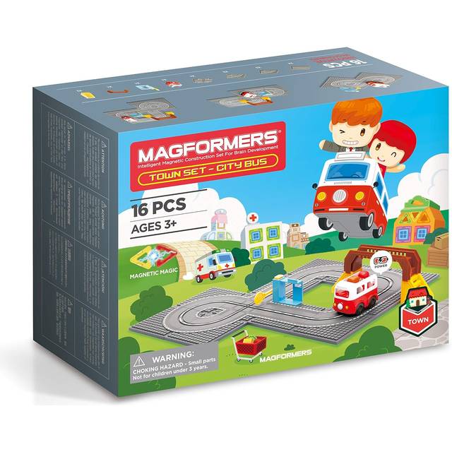 Magformers Town Set Motorised City Bus Road Track 16 Pieces