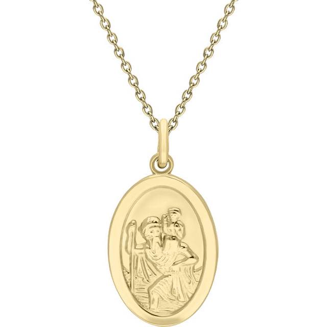 9ct Yellow Gold Large Oval Saint Christopher Necklace - Yellow Gold