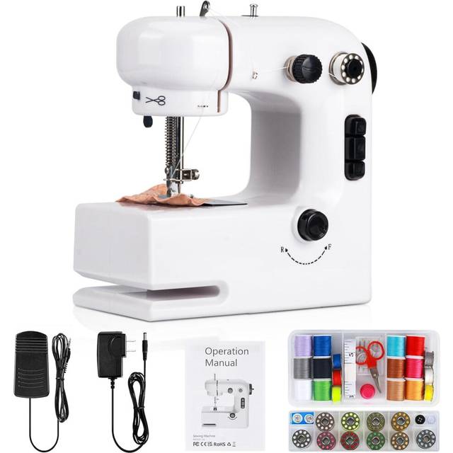 Chronus Mini Sewing Machine with Sewing Accessories Kit, Lightweight, Foot Pedal, Two Sewing Modes, Suitable for Home Use (White)