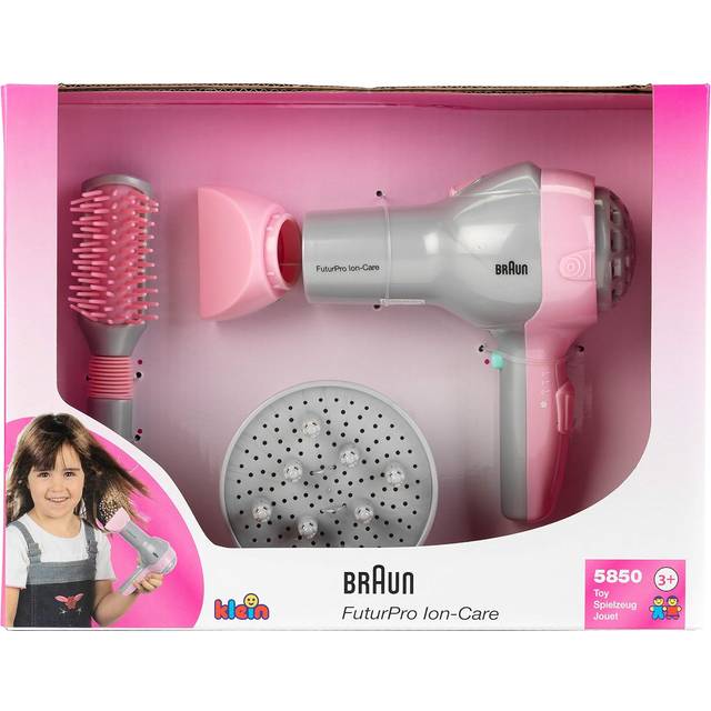 Theo Klein Braun Hairdryer with Diffuser and Hairbrush For Ages 3+ and Above