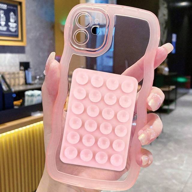 SHEIN Apple Phone Holder Transparent Pink Phone Case Silicone Phone Suction Cup - 24 Packs Universal Suction Cups - Adhesive Strong Suction Cups - Multi-Sce