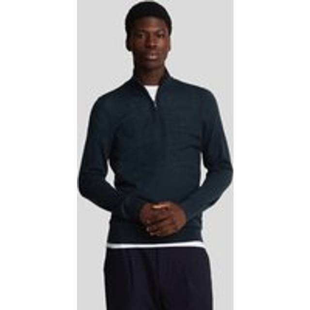 Men's Lyle & Scott Tonal Eagle Merino Mens Quarter-Zip Jumper - Navy - Size: 38