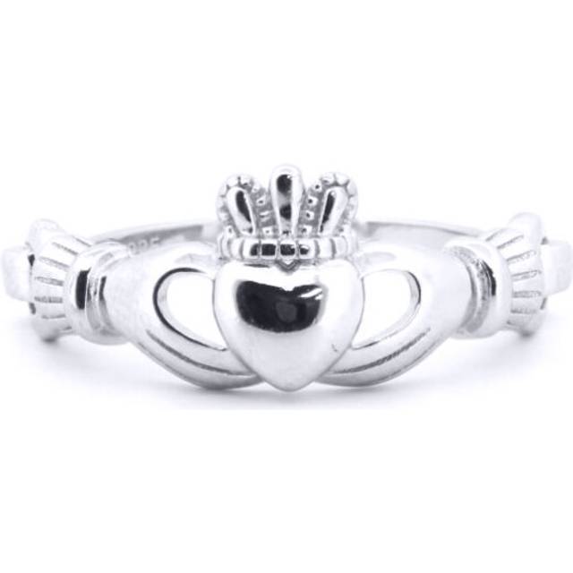 (K) Jewelco London 925 Silver Rhodium CZ Set Claddagh Ring - ARN178