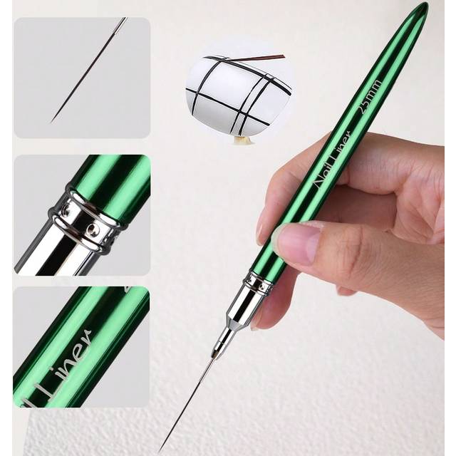 SHEIN 1pc Metal Handle French Stripe Liner Nylon Brush 3d Tips Manicure Ultra-Thin Line Drawing Pen Brushes Painting Nail Art Tools ï»¿