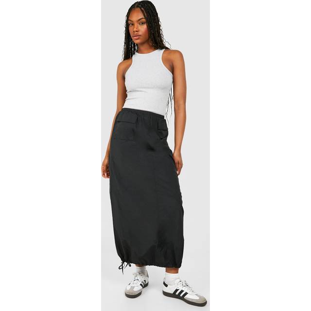 Womens Tall Nylon Pocket Detail Midaxi Skirt - Black - 16, Black